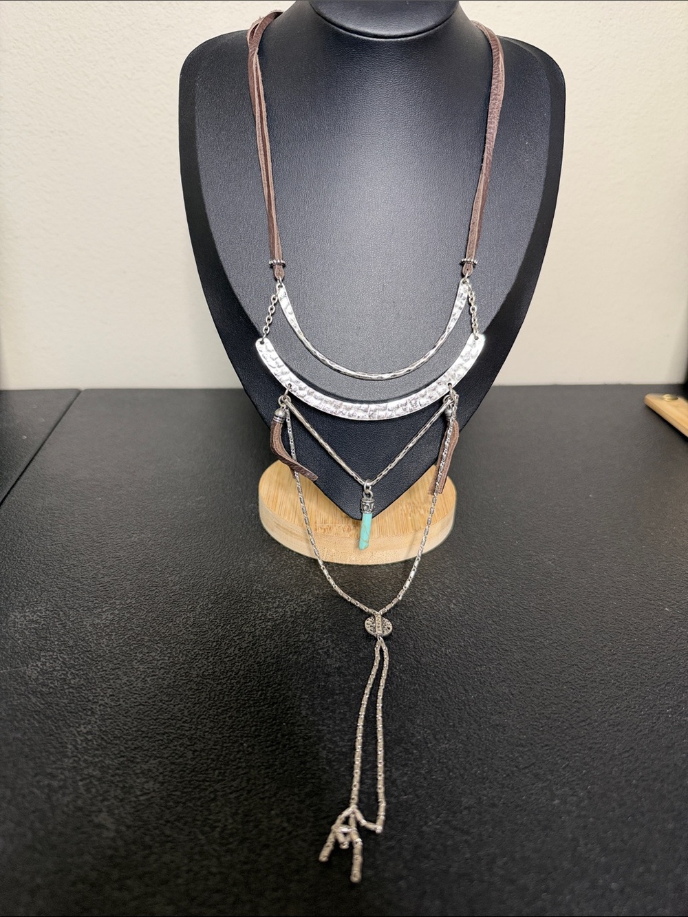 Idyllwind Miranda Lambert Layered Silver & Brown Necklace Turquoise Accent